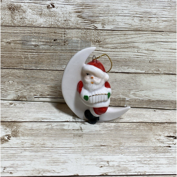 Vintage Christmas Asian Santa Claus On The Moon Ornament 1950-60s - Picture 1 of 7